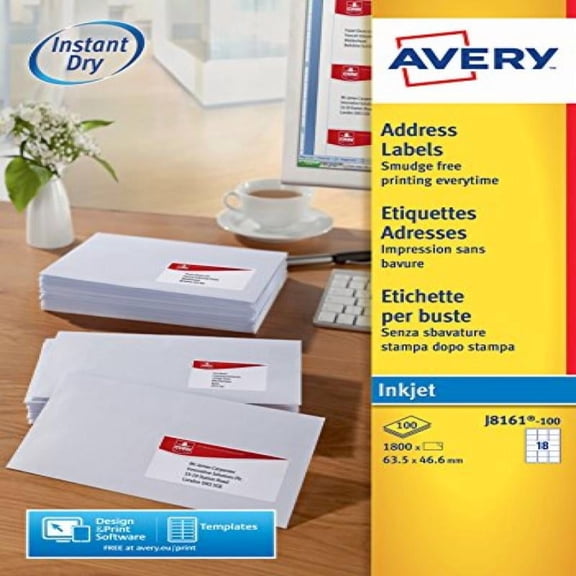 AVERY IJET ADDR LBL 18TV PK100 WHT J8161