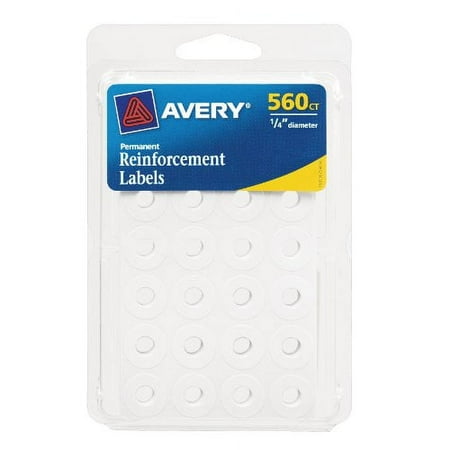 AVERY White Self-Adhesive Reinforcement Labels, 1/4 Round, 560 Labels(06734)