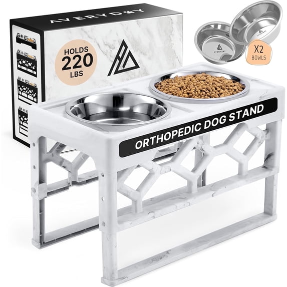 AVERYDAY Elevate Dog Bowl for Medium Small Dogs, 4 Heights Adjustable Raised Pet Bowl with 2 Stainless Steel Water Food Bowls, Raised Pet Bowls for Small Medium Breed