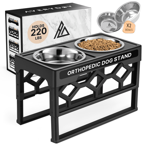 AVERYDAY Elevated Dog Bowl for Large Dogs, 4 Heights Adjustable Raised Dog Bowl with 2 Stainless Steel Food Water Bowls, Raised Pet Bowls for Large Medium Breed