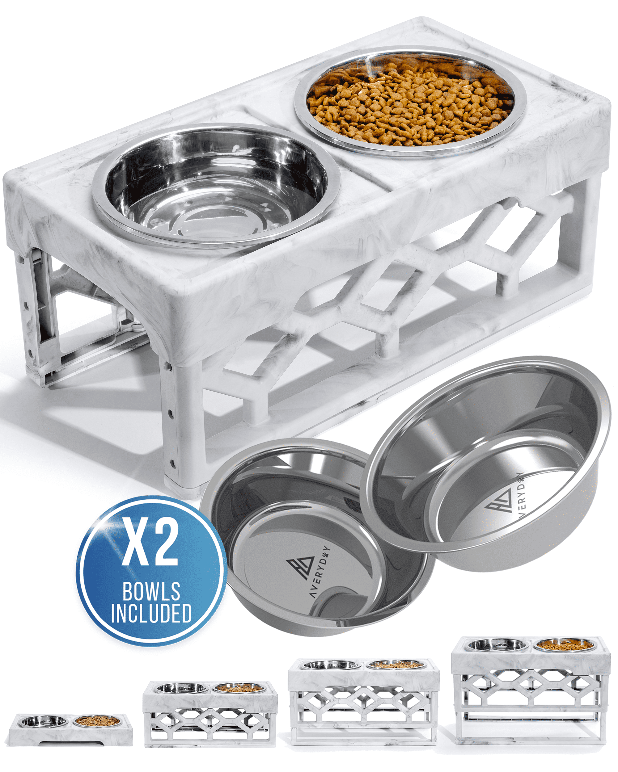 AHX Elevated Dog Food Water Bowl - Raised Dog Bowls with Stand Non Skid -  Double Dog Feeding Bowl Set with Splash Proof Guard - Cera