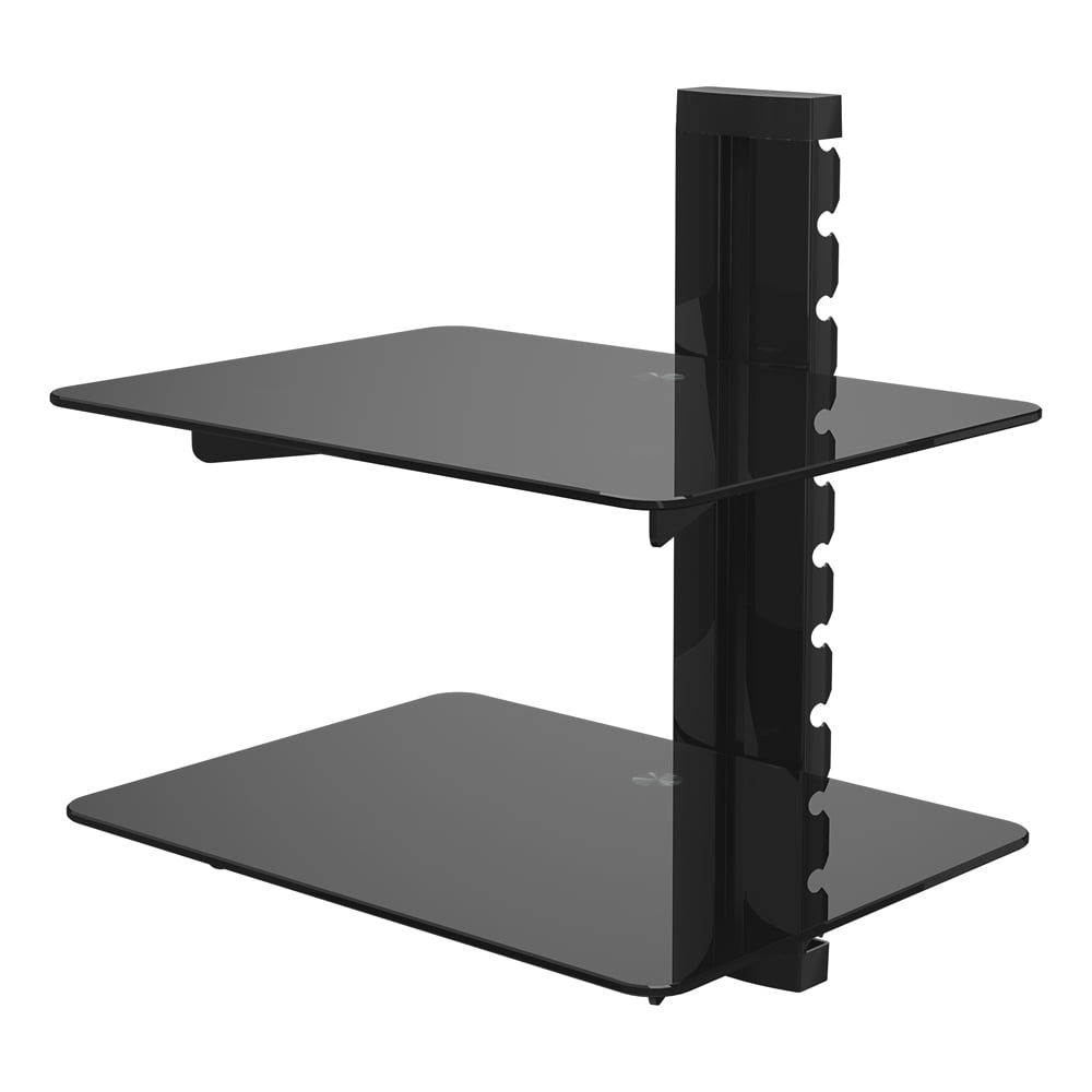 Black Wall Mounted AV Component Shelving System with 2 Shelves
