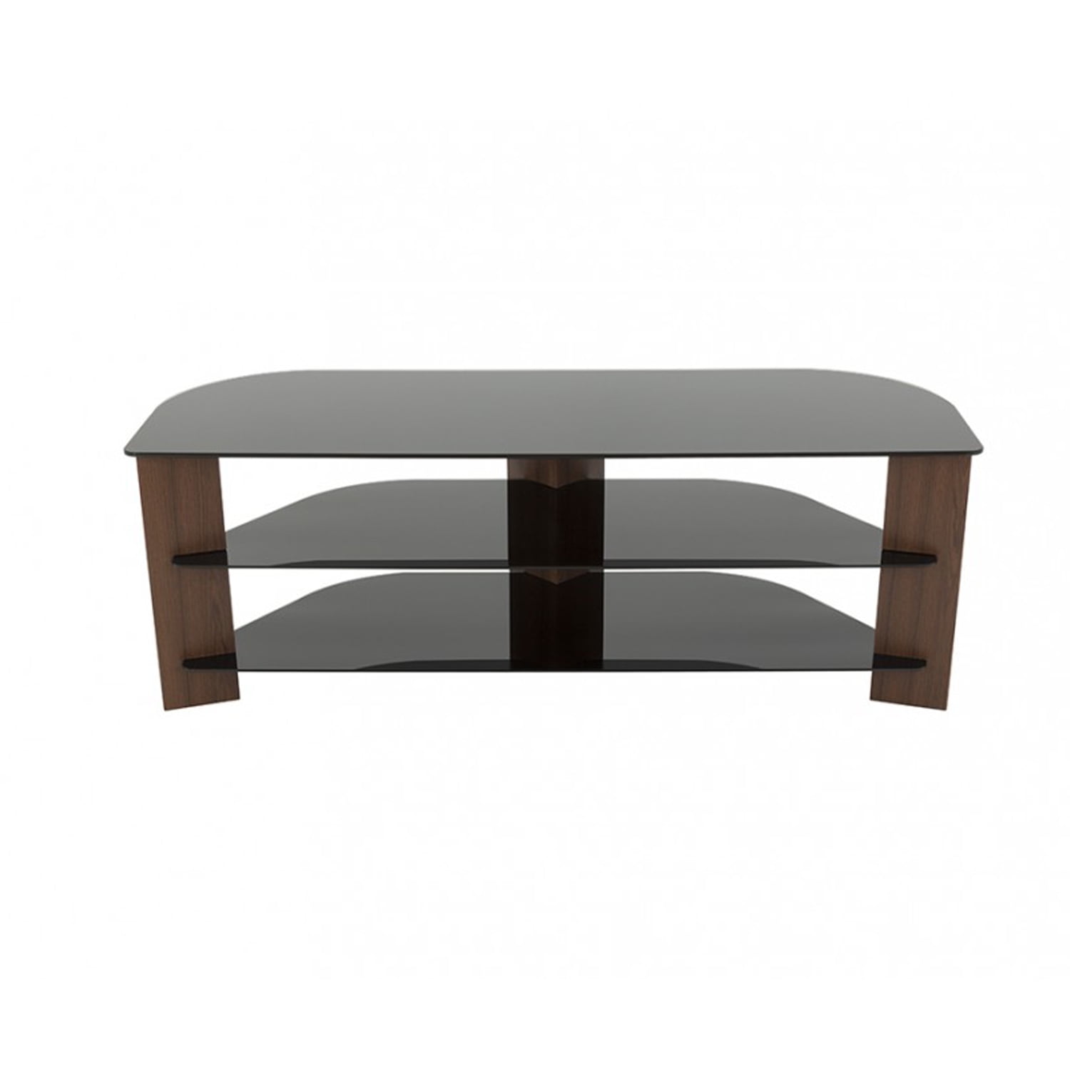 Walnut and Black Glass Corner TV Stand for 65" TVs