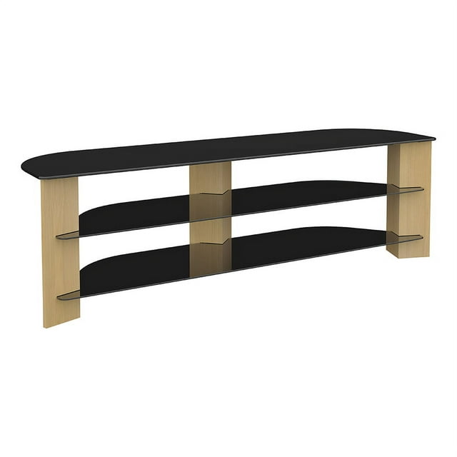 AVF FS1500VAROB-A Varano TV Stand with Light Oak Legs and Black Tempered Glass Shelves for many TVs up to 70 inch. For TVs with wide feet, please measure to assure fit on this stand.