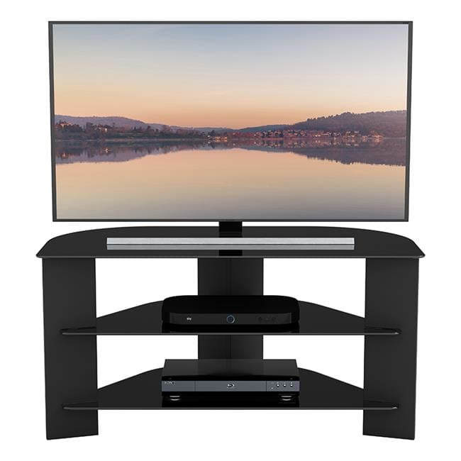 AVF FS900VARBB-A Shaped Plus Varano Corner TV Stand - Black & Black Glass