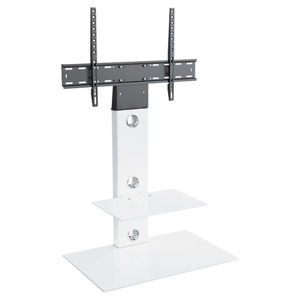White Gloss TV Floor Stand with Mount and Tempered Glass Shelves