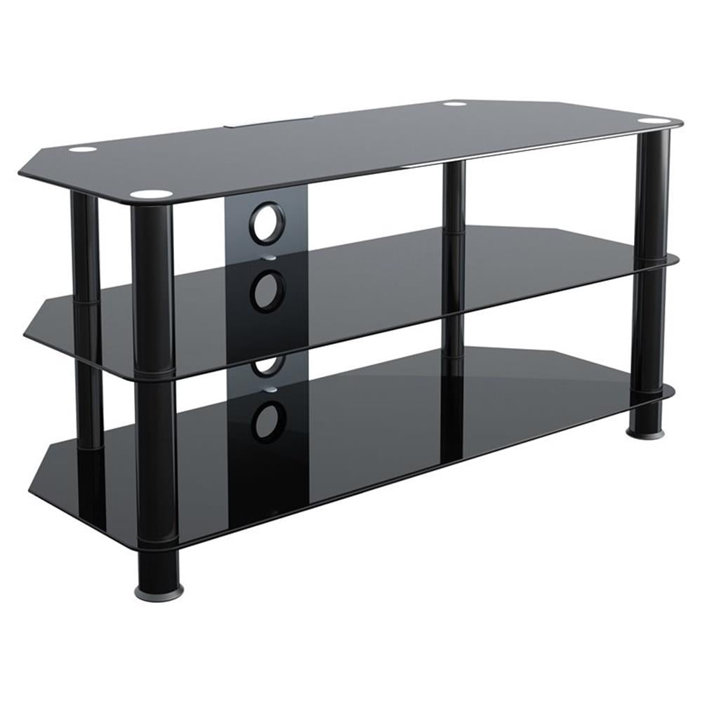 Sleek Black Stainless Steel & Tempered Glass Corner TV Stand