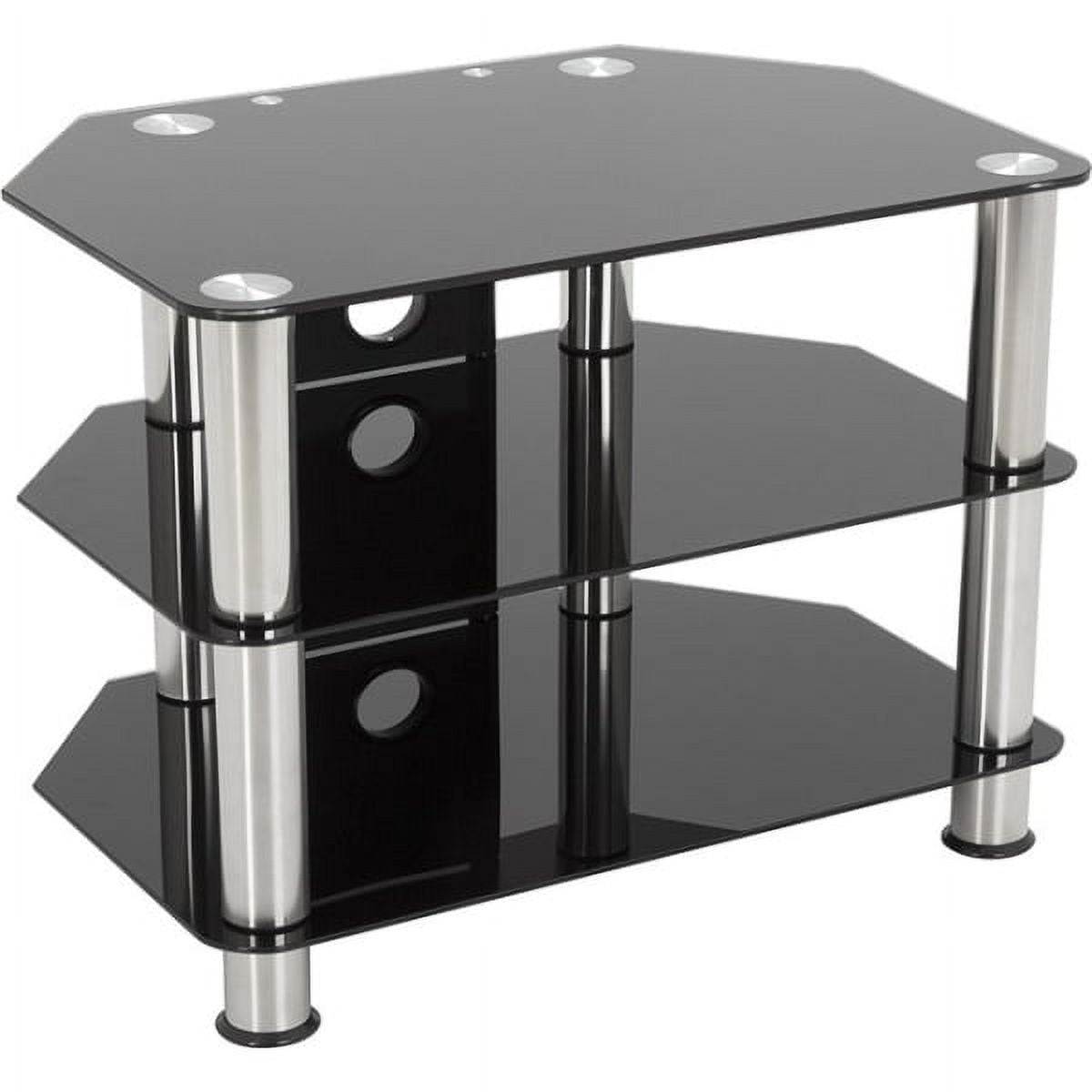 Contemporary Black Tempered Glass Corner TV Stand with Cable Management