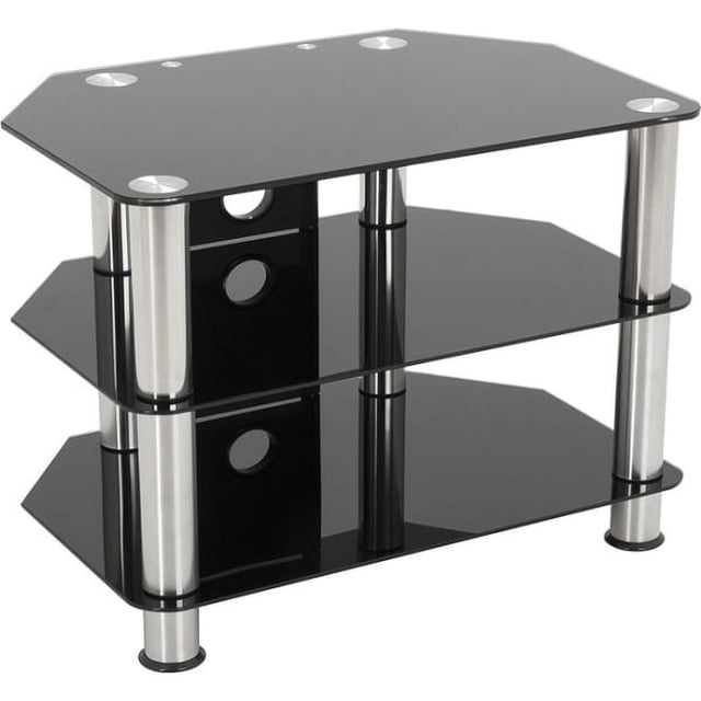 AVF SDC1400CM-A TV Stand - Black Glass Top With Chrome Legs, Holds TVs Up To 65", Includes Cable Management