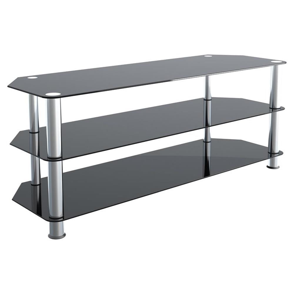 Black Stainless Steel and Glass Corner TV Stand with Cabinet