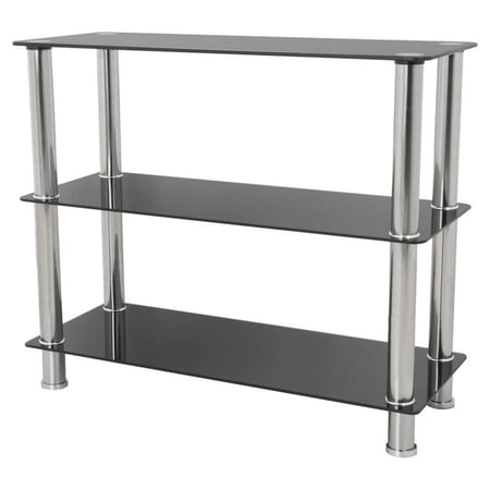 S13-A Wide 3-Shelf Unit, Black Glass and Chrome