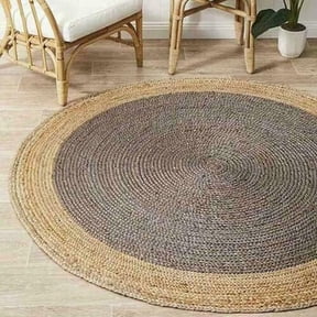 AVG Hand Braided Round Rugs Farmhouse Rugs for Living Area Rug for Bedroom, Kitchen, Living Room, Indoor Outdoor Rug Carpet 5" Square Feet (60x60 Inch) (Grey+Beige Border)