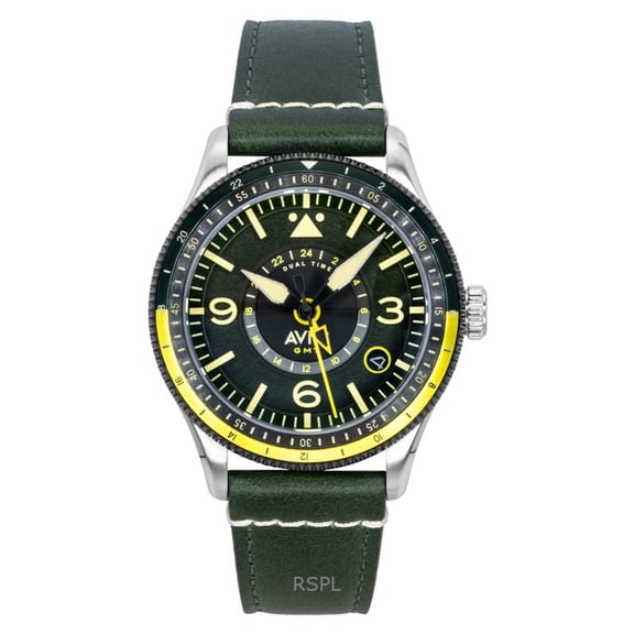AVI-8 Flyboy Airmaster GMT Fuselage Green Leather Strap Green Dial Automatic AV-4128-03 Men's Watch