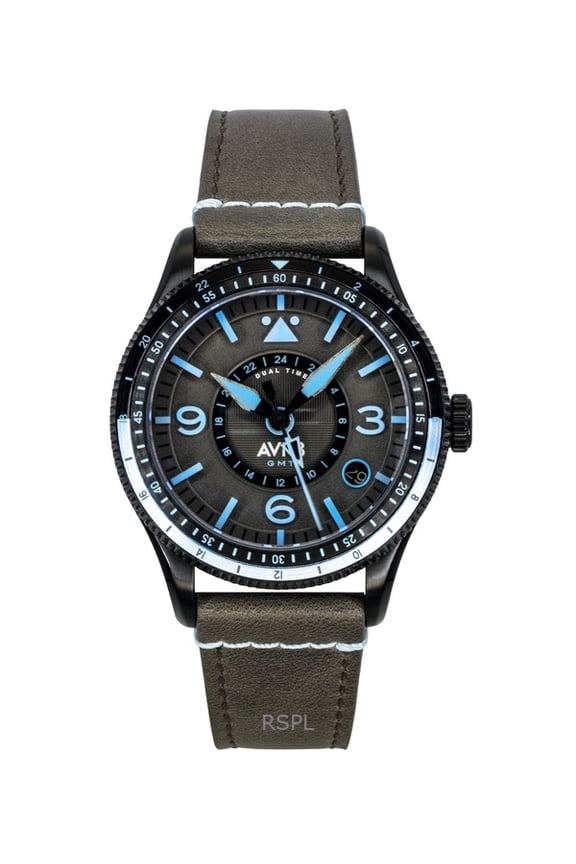 Flyboy Airmaster GMT Leather Strap Grey Dial Automatic AV-4128-05 Men's Watch