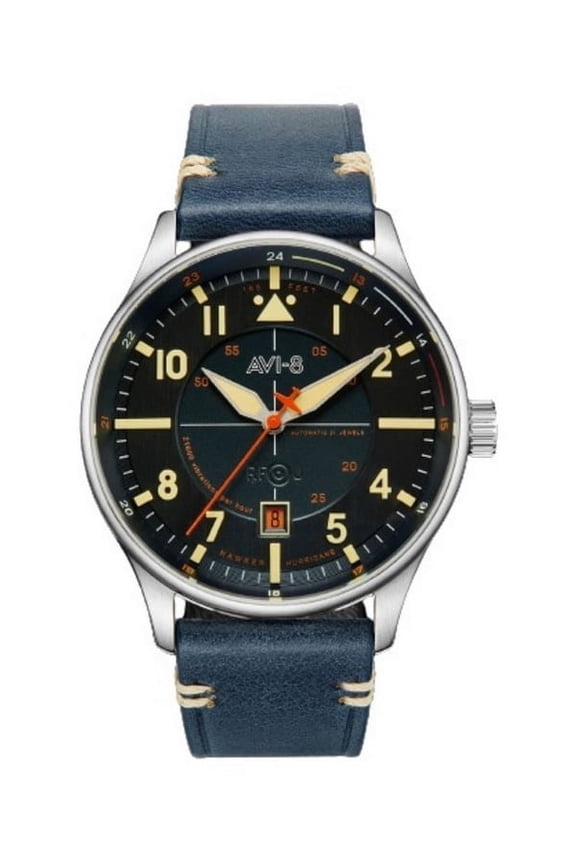 43 x 12.5 mm Hawker Hurricane Kent Automatic Sussex Leather Strap Blue Dial Mens Watch