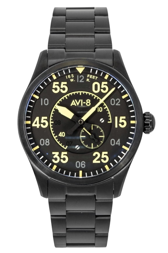 AVI 8 Spitfire Type 300 Eclipse Display Stainless Steel Black Dial Automatic AV-4147-44 Men's Watch