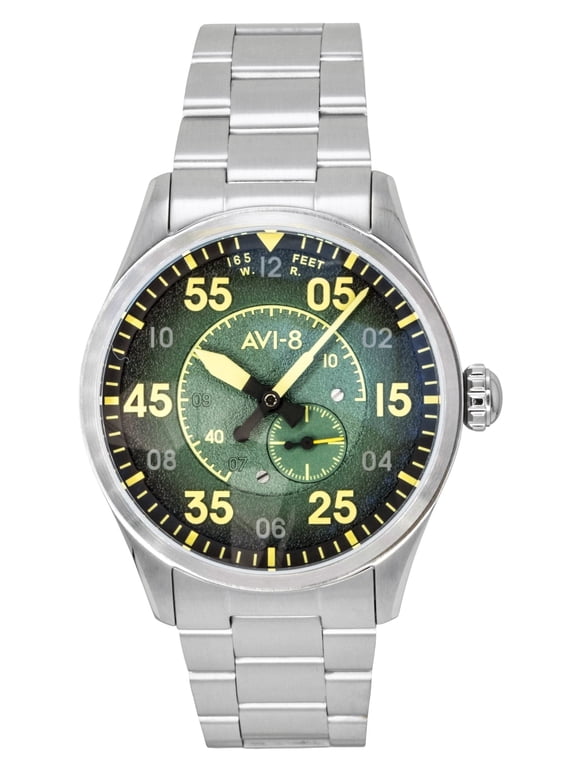 AVI 8 Spitfire Type 300 Tarmac Tracker Stainless Steel Green Dial Automatic AV-4147-22 Men's Watch