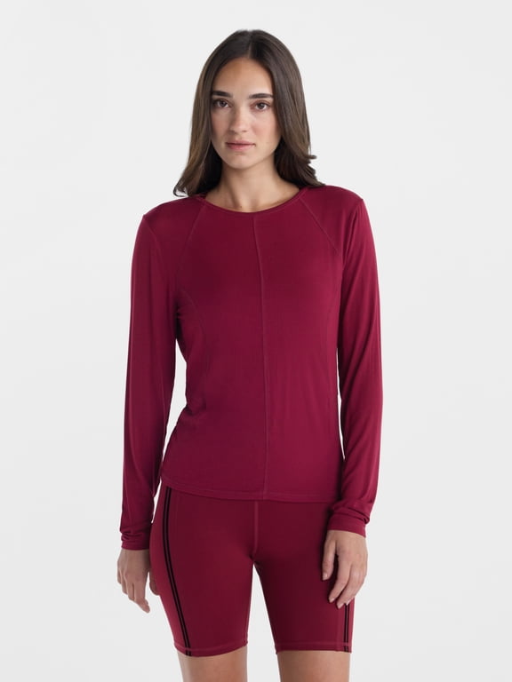 Women's Seamed Modal Top with Long Sleeves, Sizes XS-XXXL