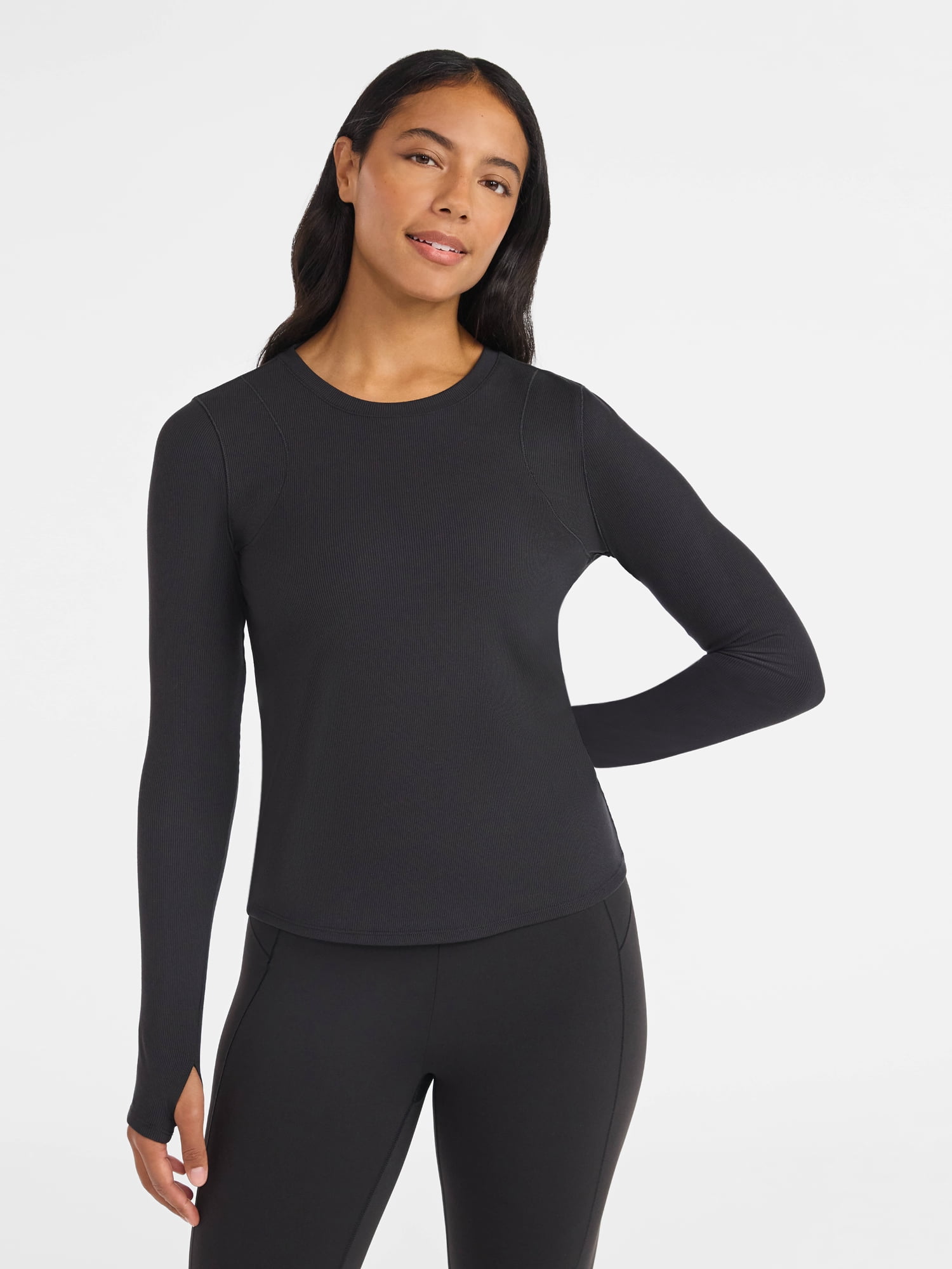 Avia Women's and Women's Plus Rib Seamed Long Sleeve Tee, Sizes XS-4X
