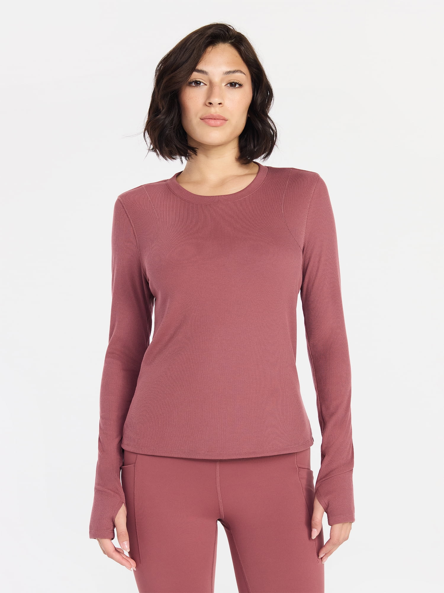 Avia Women's and Women's Plus Rib Seamed Long Sleeve Tee, Sizes XS-4X