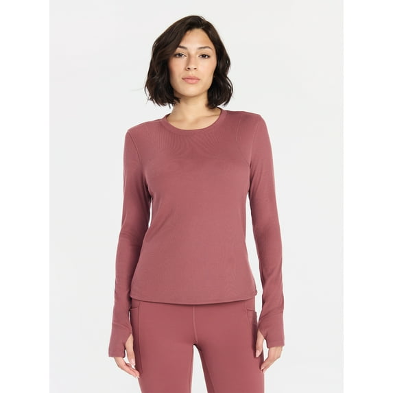 Avia Women's and Women's Plus Rib Seamed Long Sleeve Tee, Sizes XS-4X