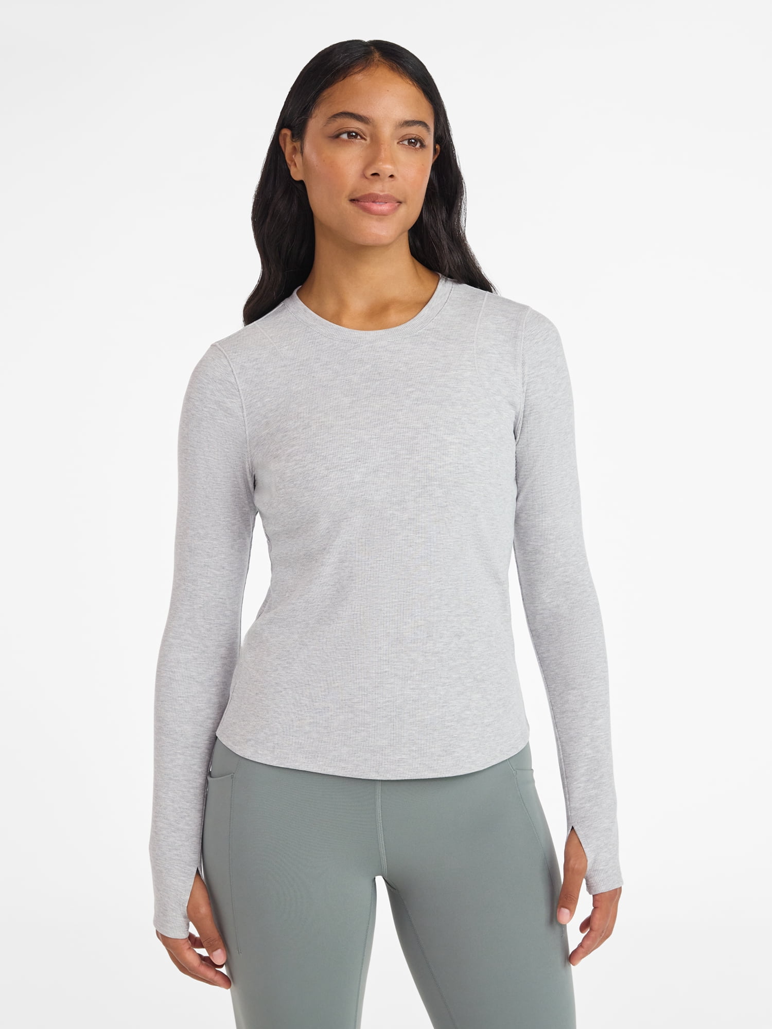 Avia Women's and Women's Plus Rib Seamed Long Sleeve Tee, Sizes XS-4X