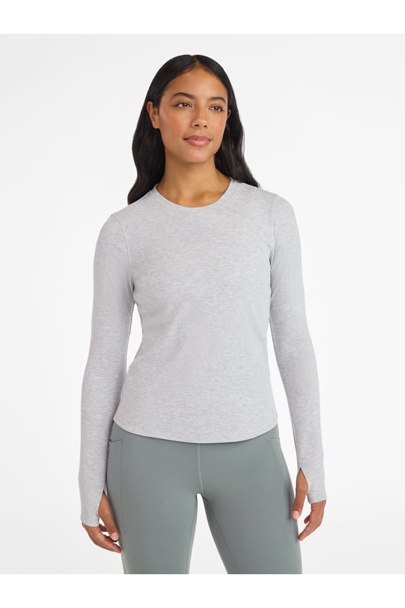 Women's and Women's Plus Rib Seamed Long Sleeve Tee, Sizes XS-4X