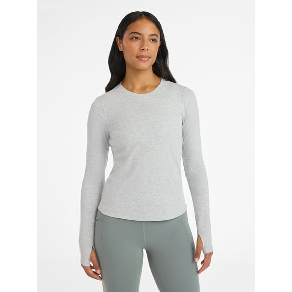 Avia Women's and Women's Plus Rib Seamed Long Sleeve Tee, Sizes XS-4X