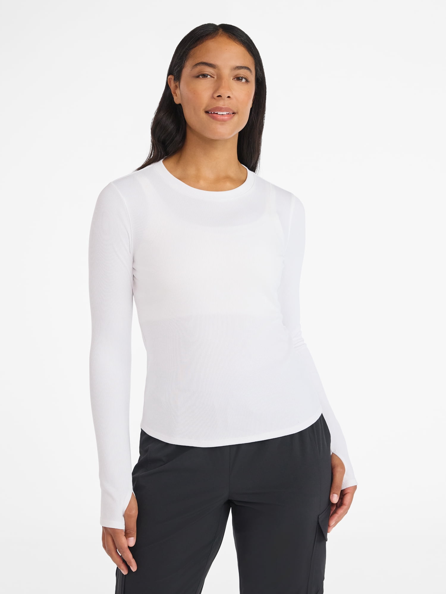 Avia Women's and Women's Plus Rib Seamed Long Sleeve Tee, Sizes XS-4X