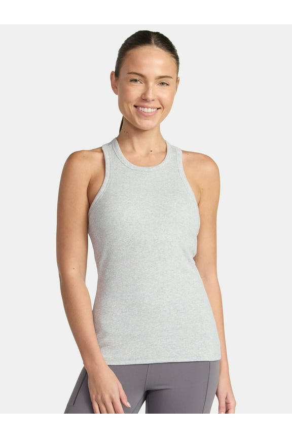 Women's Cotton Ribbed Tank Top with Shelf Bra, Sizes XS-XXXL