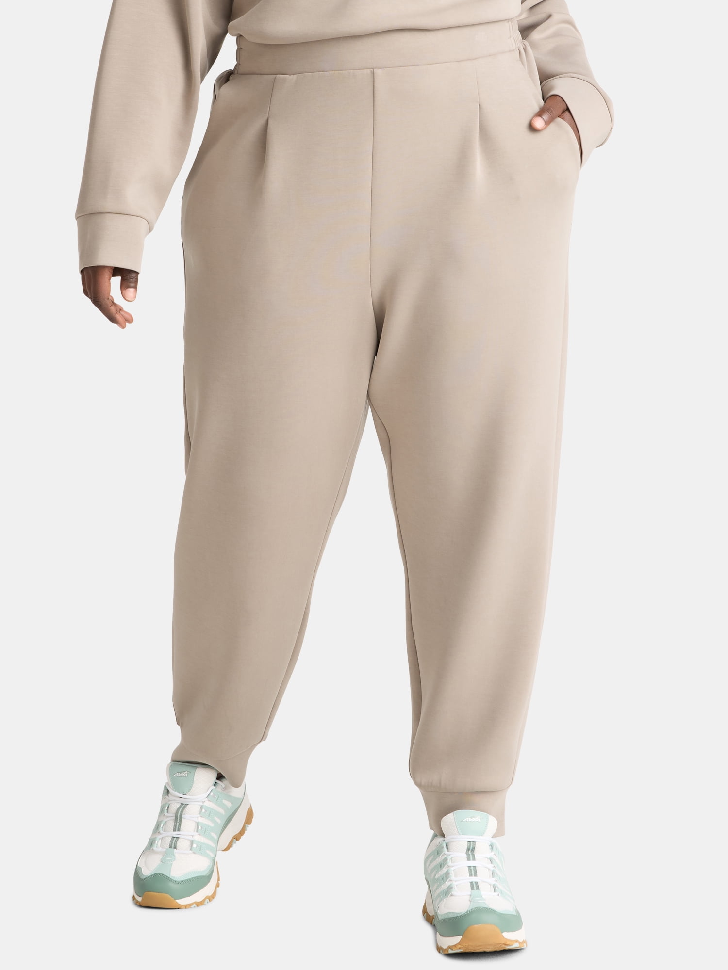 Avia Women's and Women's Plus ScubaKnit Pleat Joggers with Pockets, Size XS-4X