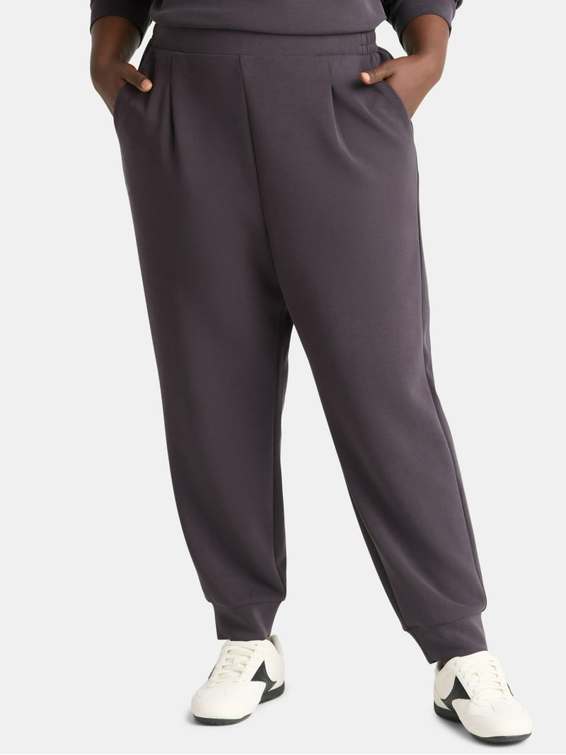 Avia Women's and Women's Plus ScubaKnit Pleat Joggers with Pockets