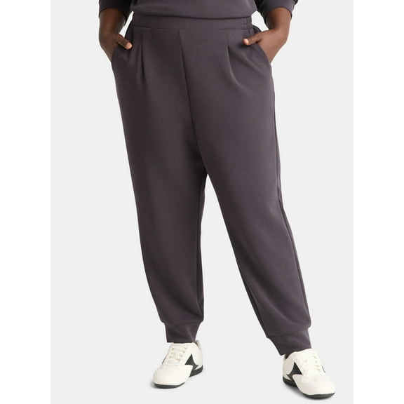 Avia Women's and Women's Plus ScubaKnit Pleat Joggers with Pockets, Size XS-4X