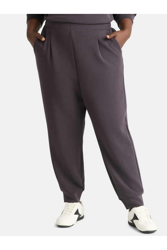 Women's and Women's Plus ScubaKnit Pleat Joggers with Pockets, Size XS-4X