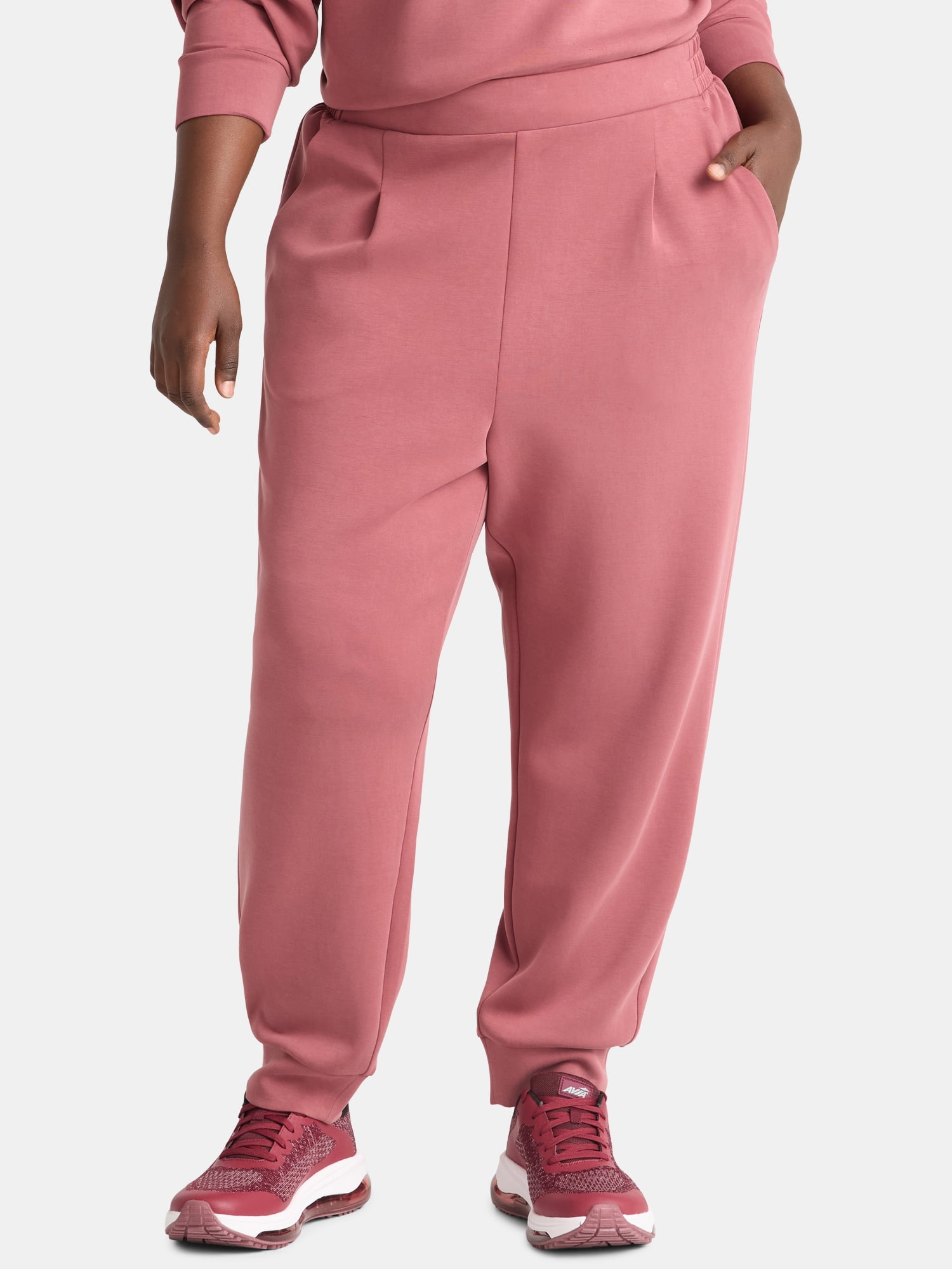 Avia Women's and Women's Plus ScubaKnit Pleat Joggers with Pockets, Size XS-4X