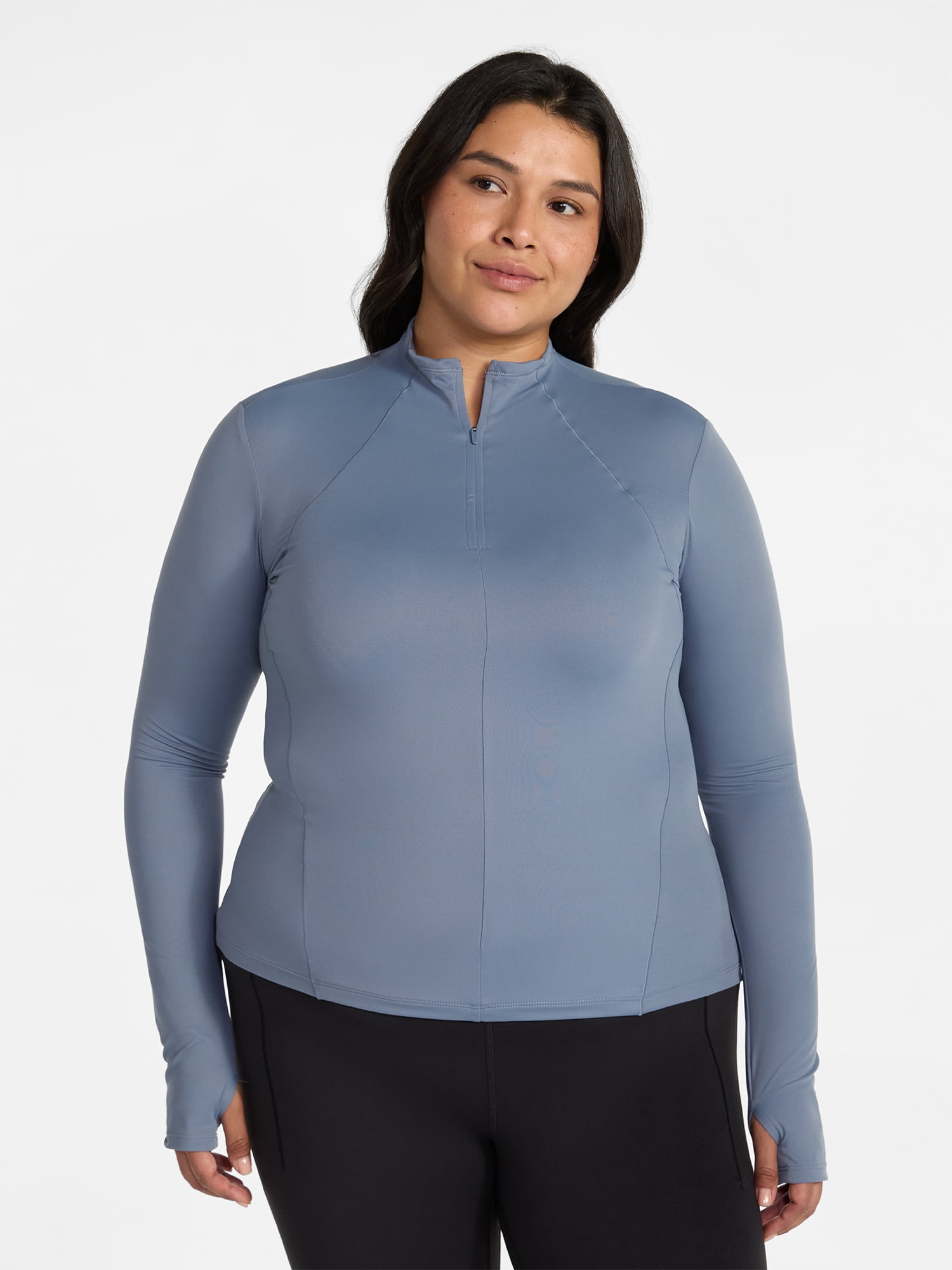 Avia Women's and Women's Plus SoftSculpt Quarter Zip Long Sleeve Top, Sizes XS-4X