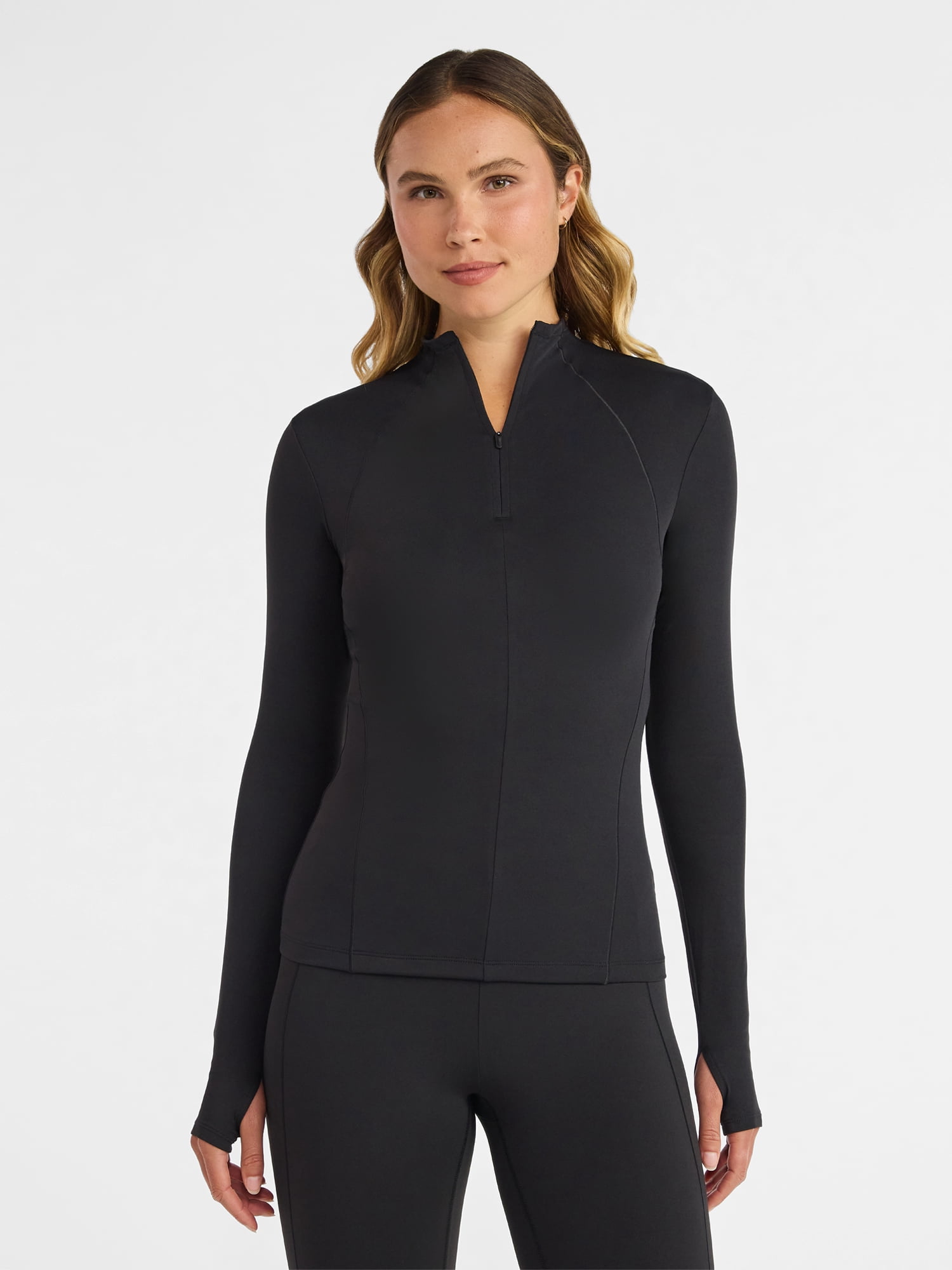 Avia Women's and Women's Plus SoftSculpt Quarter Zip Long Sleeve Top, Sizes XS-4X