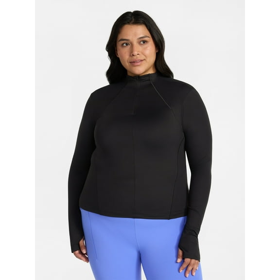 Avia Women's and Women's Plus SoftSculpt Quarter Zip Long Sleeve Top, Sizes XS-4X