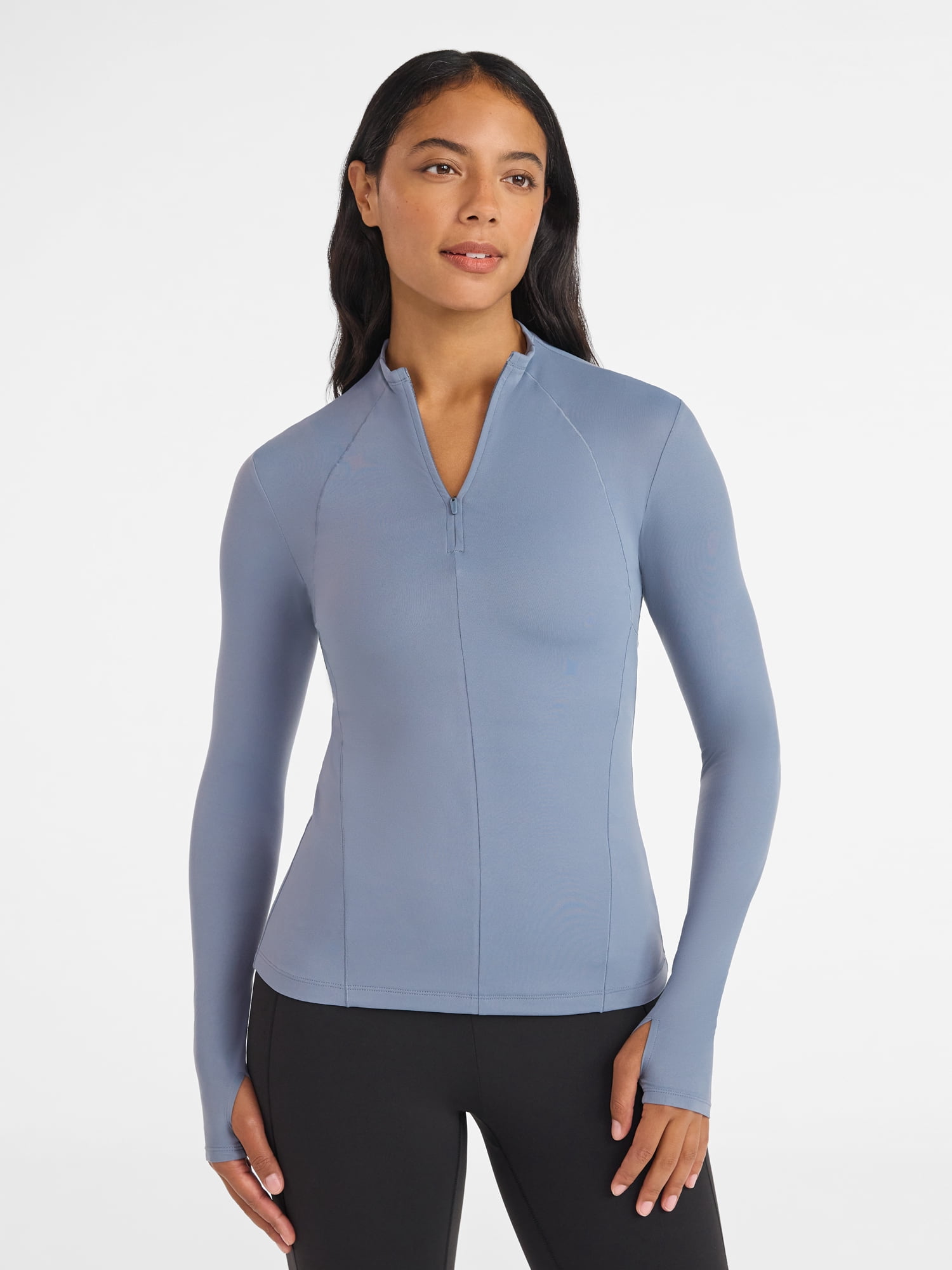 Avia Women's and Women's Plus SoftSculpt Quarter Zip Long Sleeve Top, Sizes XS-4X