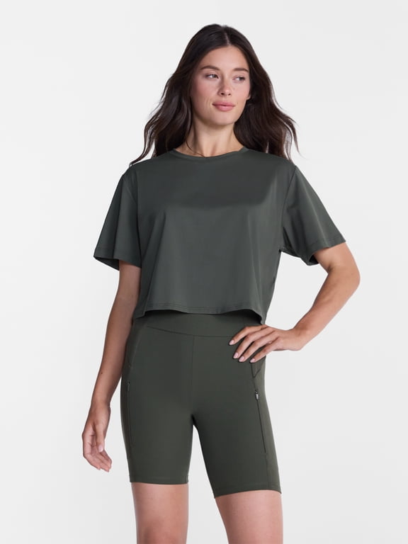 Women's Cropped Boxy Tee with Short Sleeves, Sizes XS-XXXL