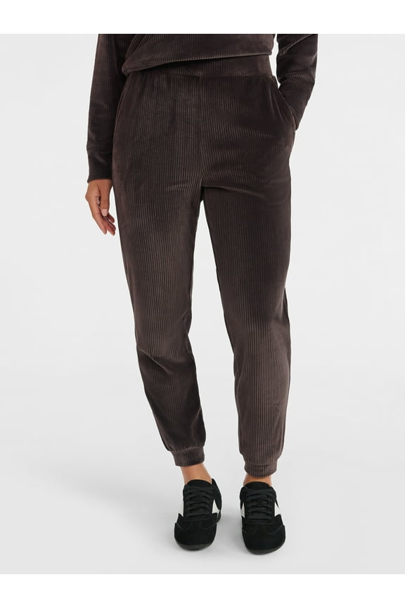 Women's Ribbed Velour Jogger Pants, Sizes XS-XXXL
