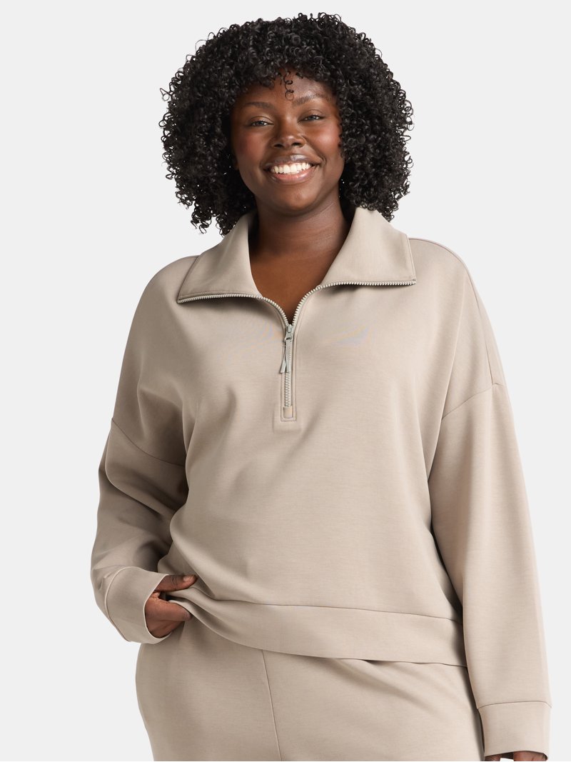 Avia Women's and Women's Plus Quarter-Zip ScubaKnit Pullover