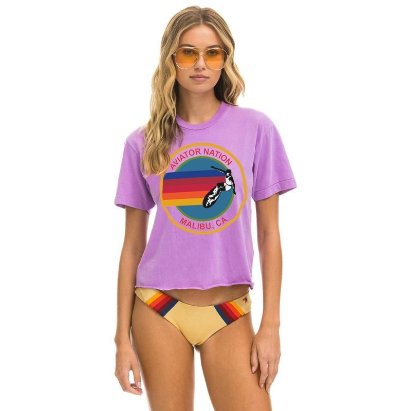 AVIATOR NATION MALIBU BOYFRIEND - NEON PURPLE Unisex Comfort Tee T Shirt, Color: Light Pink, Size: S