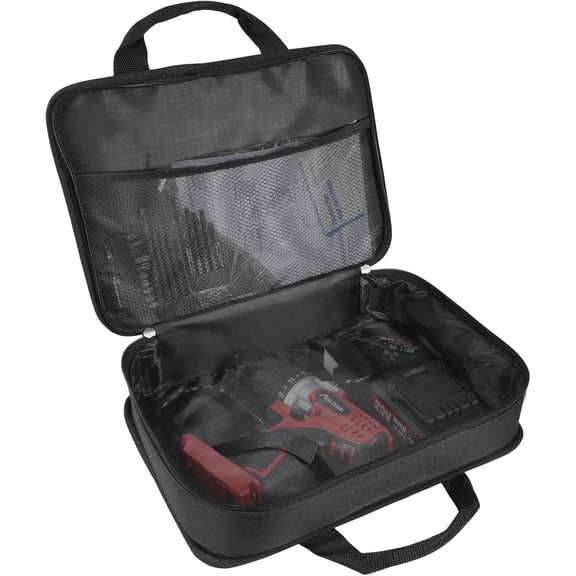 AVID POWER Tool Bag, 12 Inch Tool Storage Carrying Case, Suitable for Cordless Drill, Tire Inflator, Impact Wrench, Soft Canvas Power Tool Pouch with Mesh Dividers & Double Zipper