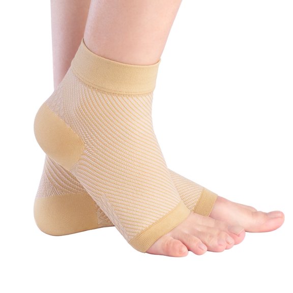 AVIDDA 1 Pair Plantar Fasciitis Support Socks Ankle Support Compression Foot Sleeves for Sprained Ankle, Running Sports Protection Pain Relief, Beige-White, Size S
