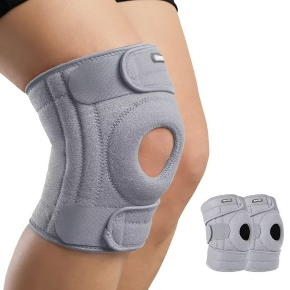 AVIDDA Knee Support with Open-Patella Design for Joint Pain, Sports, Injury Rehabilitation, Adjustable Knee Brace for Men Woman with 3 Straps, Size XL-M, Gray, 1 Pair