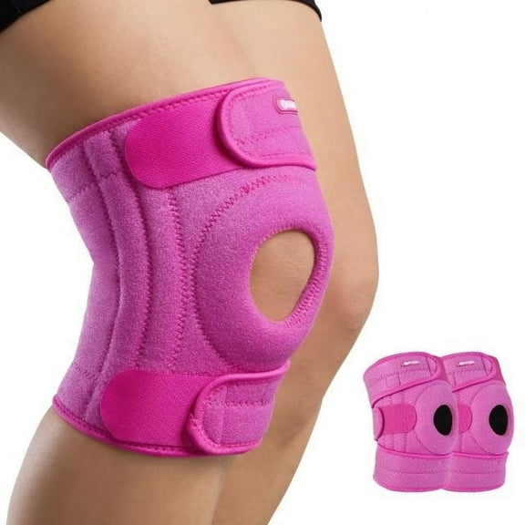AVIDDA Knee Support with Open-Patella Design for Joint Pain, Sports, Injury Rehabilitation, Adjustable Knee Brace for Men Woman with 3 Straps, Size XL-M, Rose Pink, 1 Pair