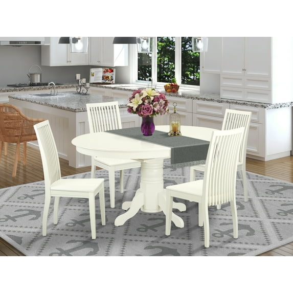 AVIP5-LWH-W 5 Pc Dining set with a Kitchen Table and 4 Wood Seat Kitchen Chairs in Linen White