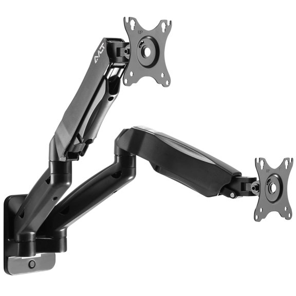 AVLT Dual 17"-32" Monitor Wall Mount fits Two 19.8 lbs Flat/Curved Computer Screen Full Motion Height Swivel Tilt Rotation Adjustable Arm - VESA/Cable Management