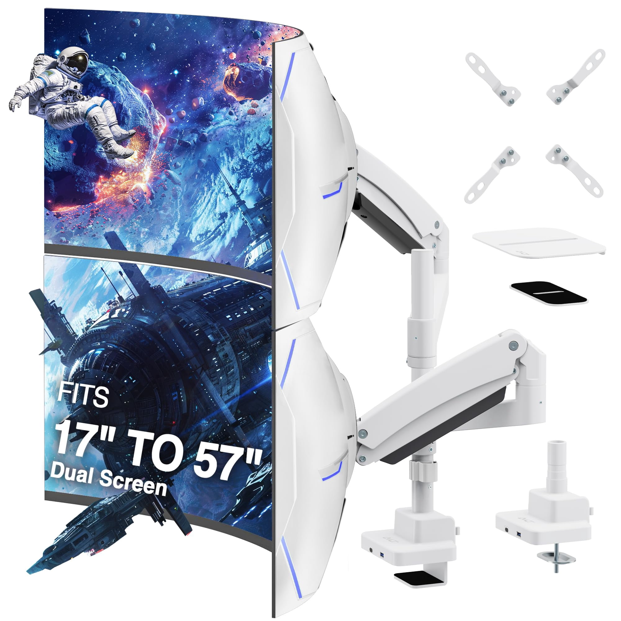 AVLT Dual 57 Inch Heavy Duty Stacking Monitor Arm Pole Top Mount With ...